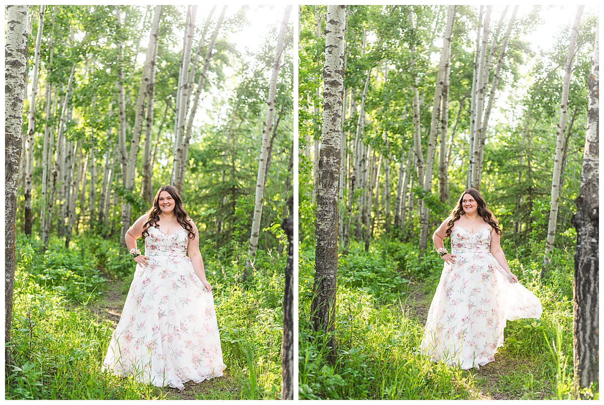 Sylvan lake senior portrait session surrounded by trees at golden hour