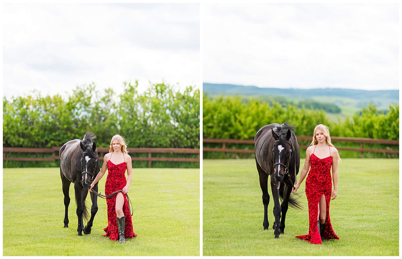 Red Dress, Calgary grad session with horse