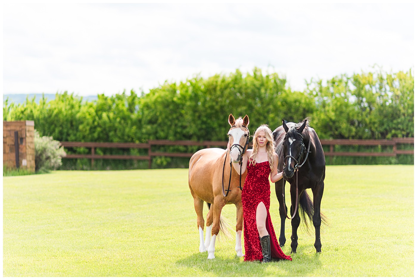 Red Dress, equine grad session Alberta