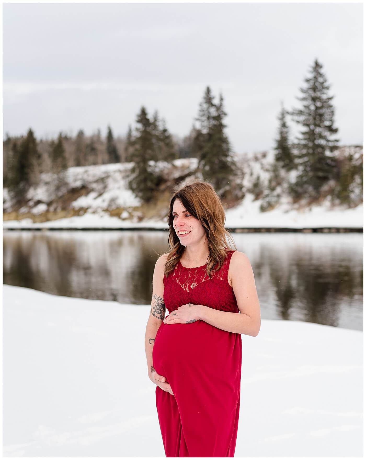 Red Dress Maternity Photos Innisfail Alberta
