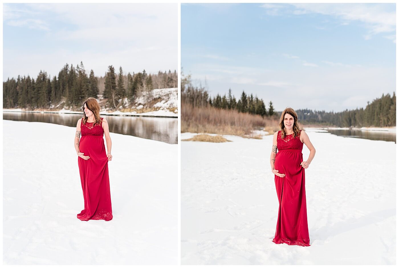 Red Dress Baby Bump Session Innisfail alberta